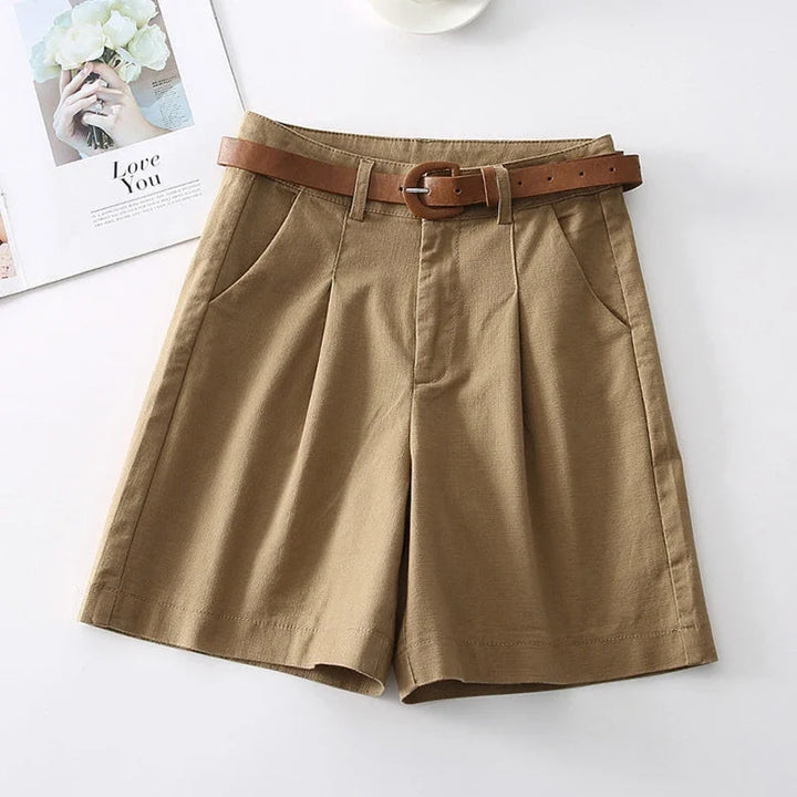Women's Linen High Waisted Pleated Shorts