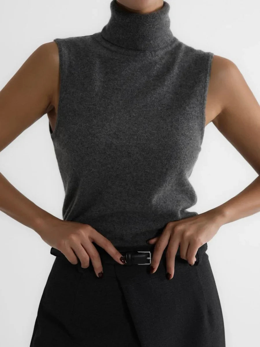 Women's Wool Turtleneck Sleeveless Tank Top