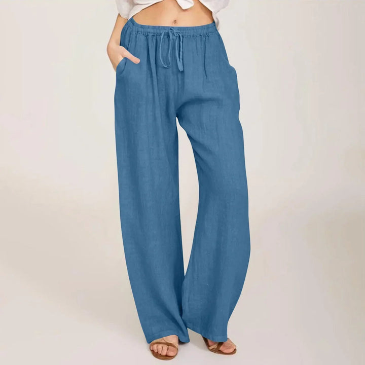 Women's Linen Wide Leg Trousers Elastic Waist Drawstring High Waisted Pants