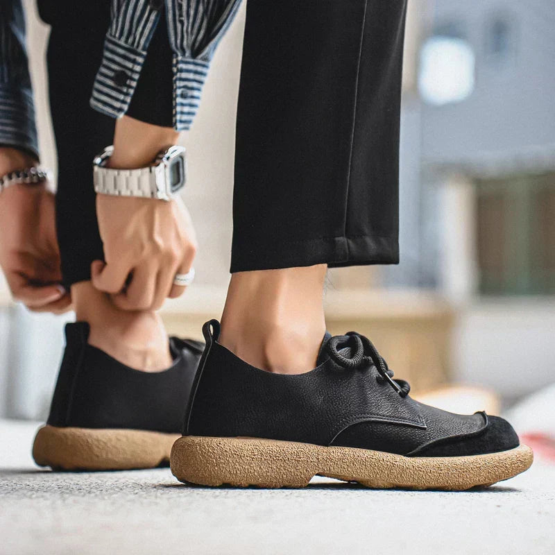 Męskie sznurowane buty do chodzenia ze sztucznej skóry z okrągłym noskiem