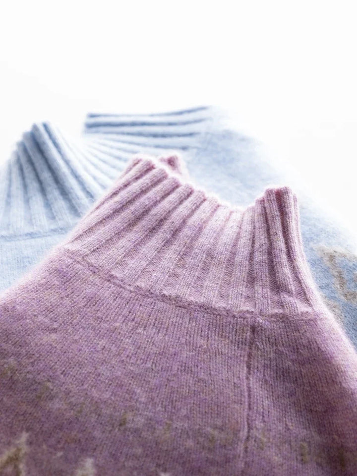 Women's Wool Knit Mock Neck Fair Isle Sweater