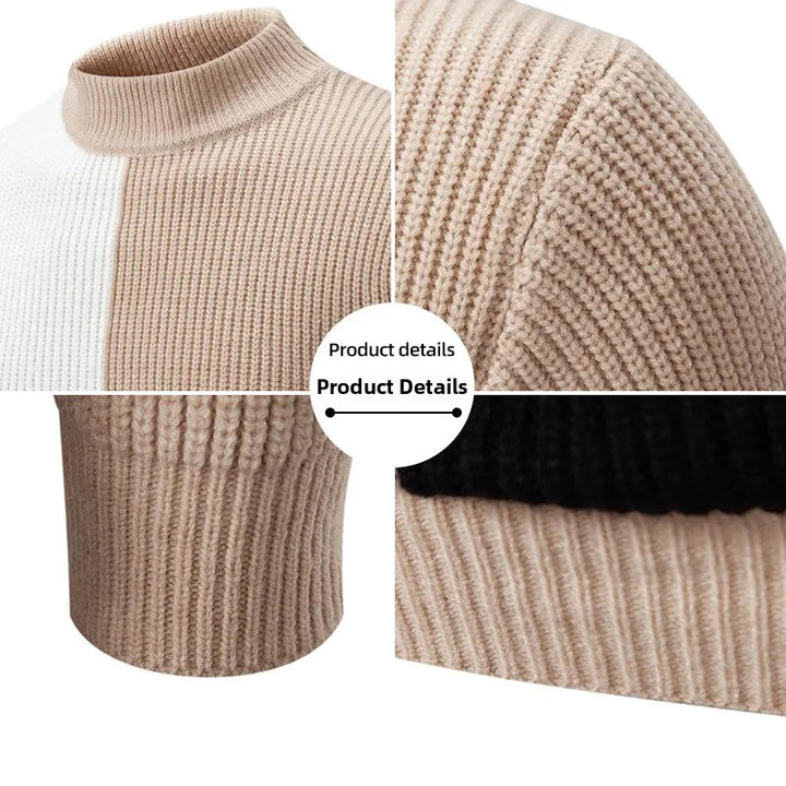 Men's Knit Jumper Wool Mix Mock Neck Pullover Sweater