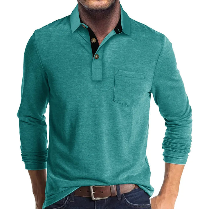 Men's Knit Long Sleeve Polo Shirt Pullover Top