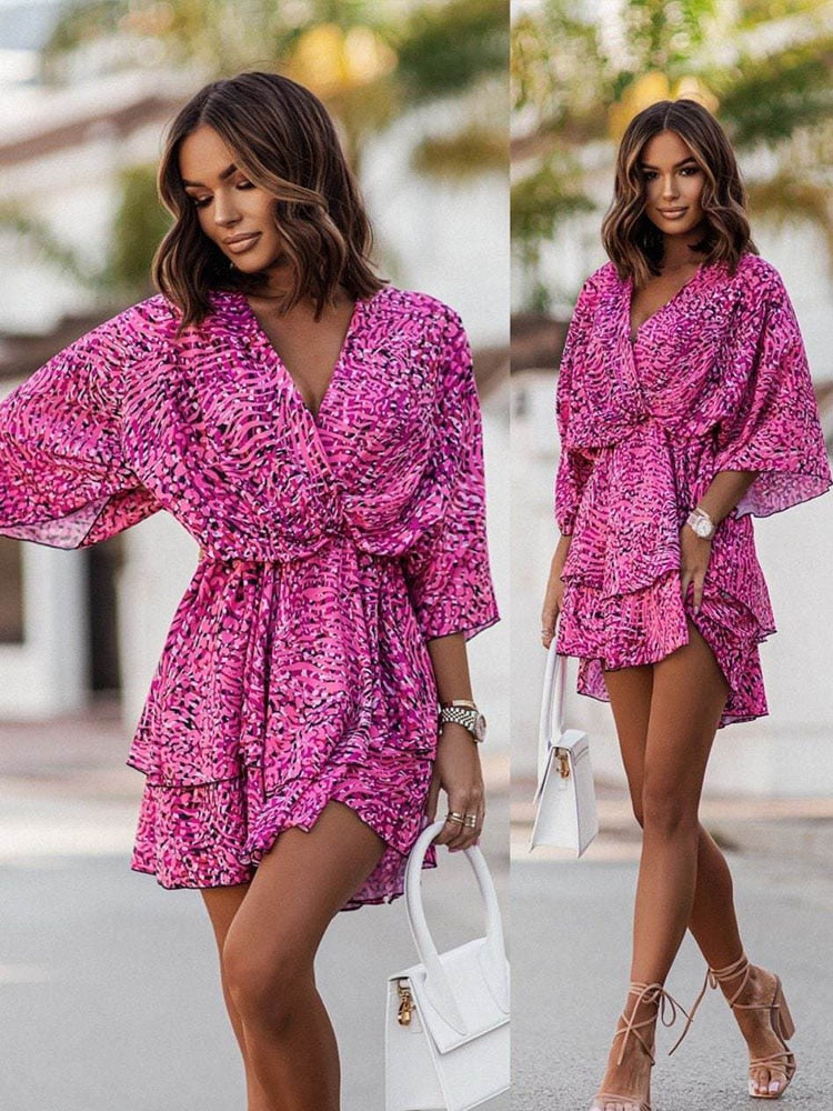 Women's Floral Mini Dress Lightweight Chiffon Party Outfit