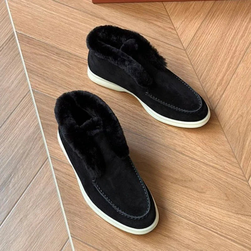 Bottines à enfiler pour femmes en daim doublées de polaire