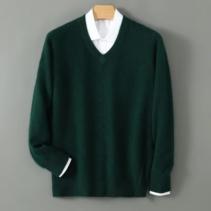 Men's V-Neck Merino Wool Sweater Pullover Knit Jumper Top