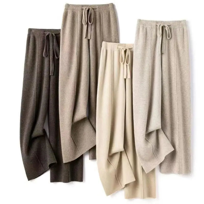 Women's Wide Leg Trousers High Waist Wool Mix Lounge Pants