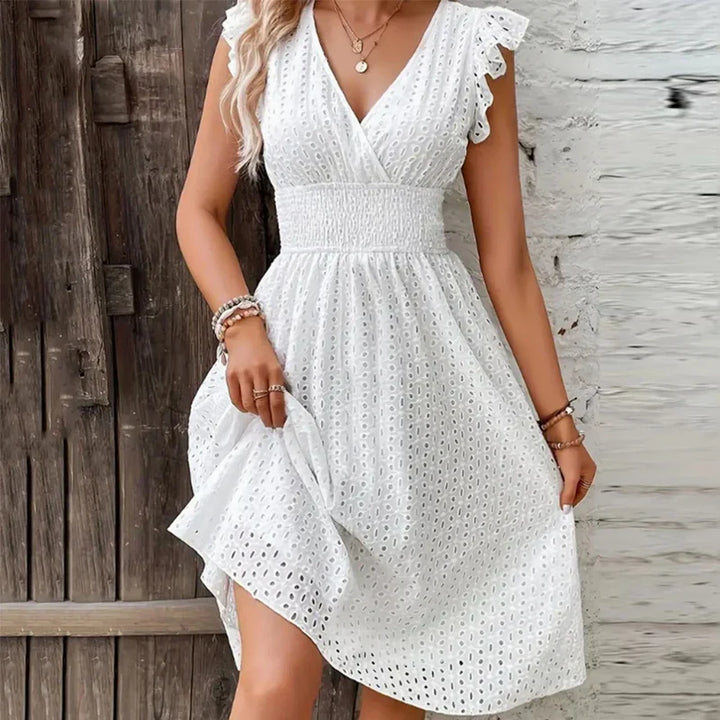 Women's Lace V Neck A Line Midi Dress