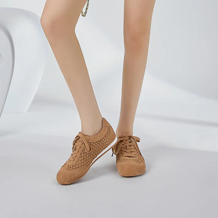 Women's Suede Woven Sneakers Casual Low Top Shoes
