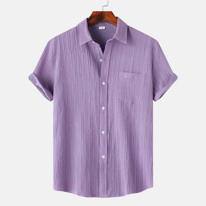 Men's Linen Short Sleeve Shirt Button Up Relaxed Fit Casual Top
