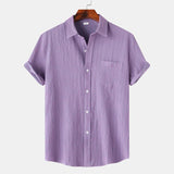 Men's Linen Short Sleeve Shirt Button Up Relaxed Fit Casual Top
