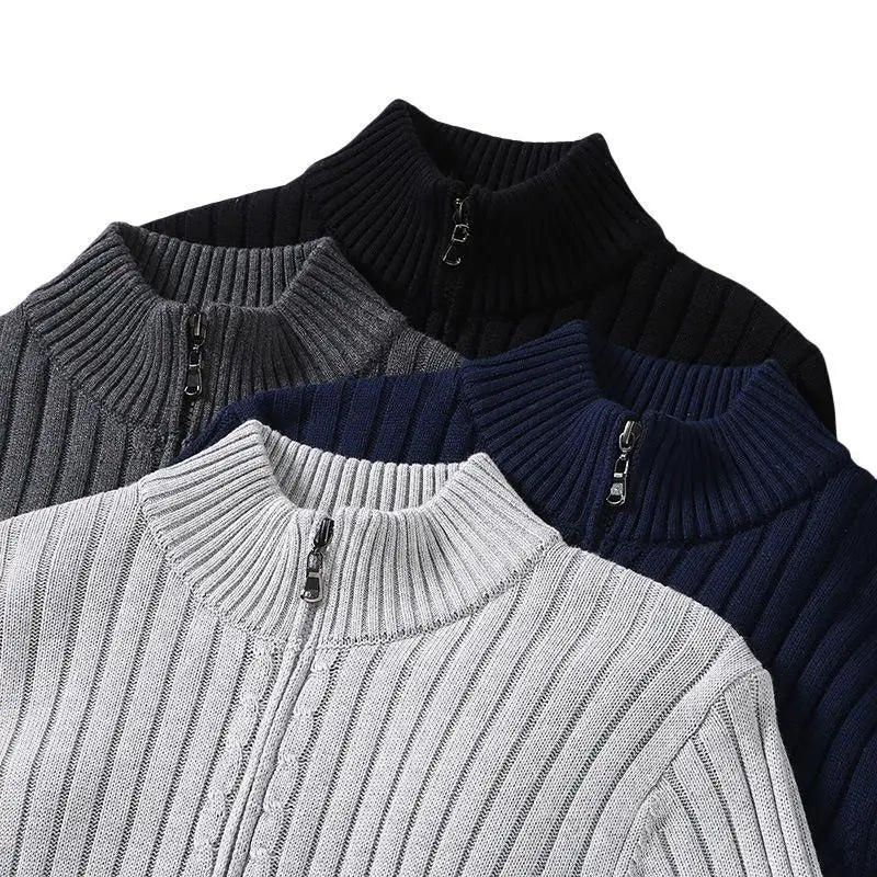 Veste cardigan en maille pour homme à fermeture éclair intégrale, col montant côtelé