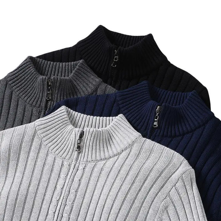 Veste cardigan en maille pour homme à fermeture éclair intégrale, col montant côtelé