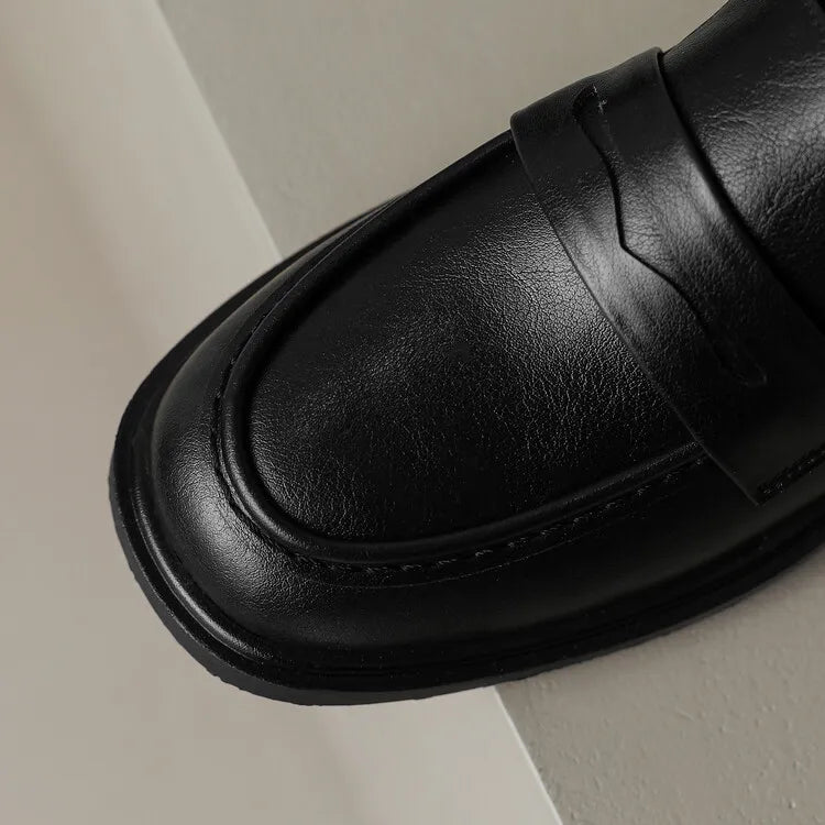 Γυναικεία δερμάτινα penny loafers, επίπεδα casual παπούτσια χωρίς κορδόνια