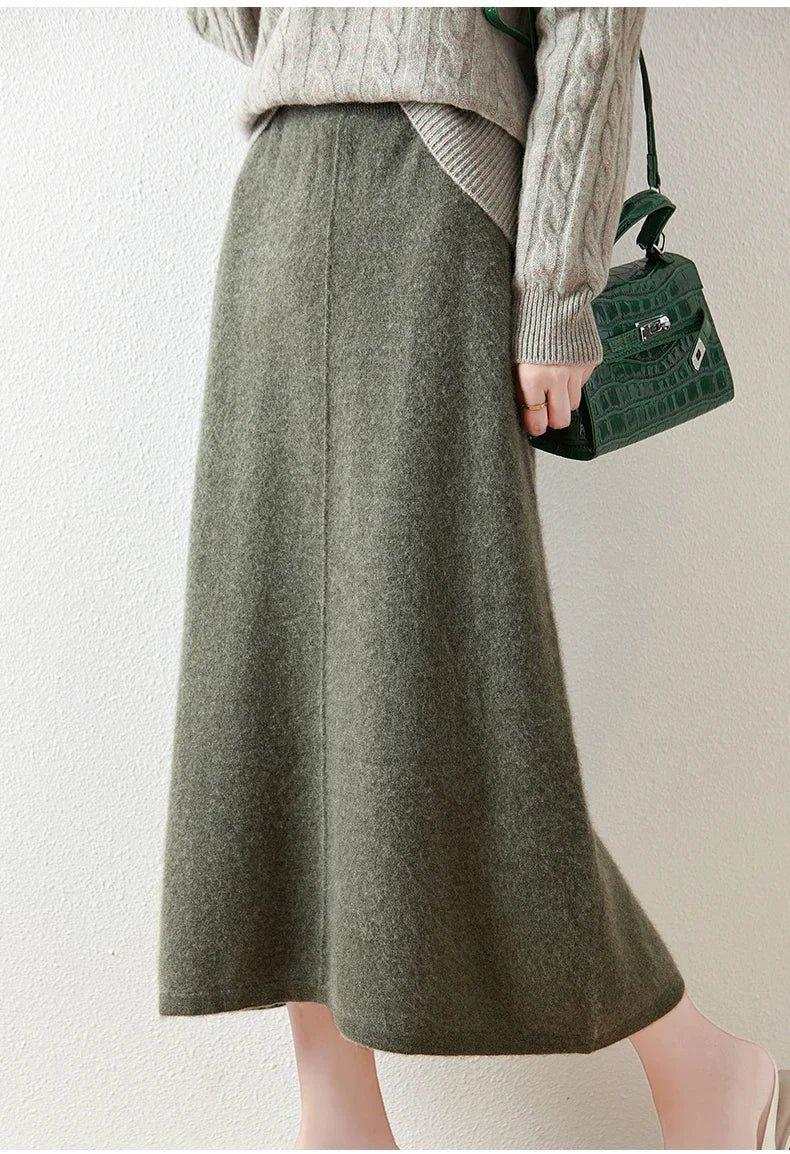 Women's Wool Knit Midi Skirt