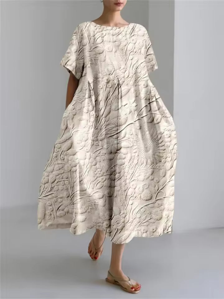 Women's Loose Linen Maxi Dress Short Sleeve Oversized Kaftan