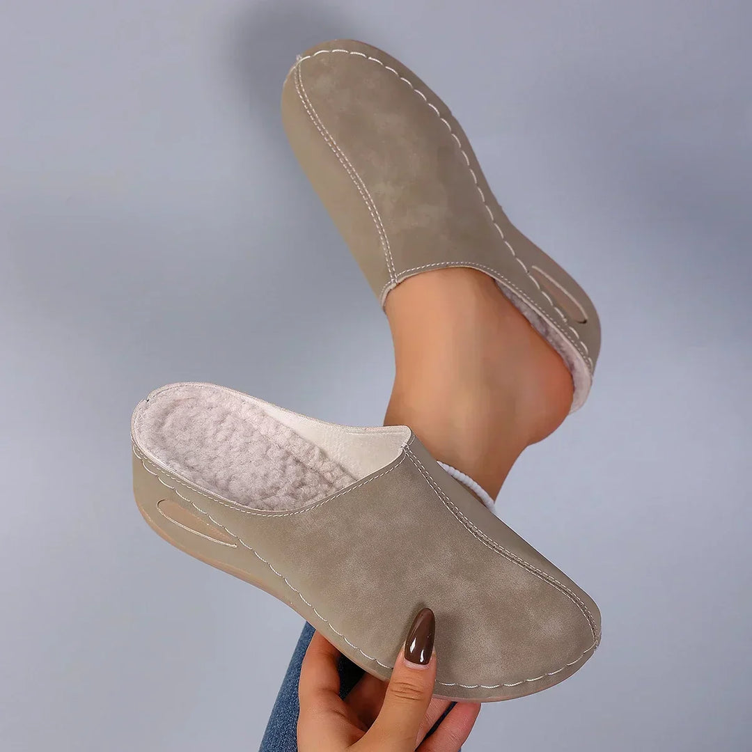 Women's Fleece Orthopedic Slippers Closed-Toe Slip-On Arch Support Shoes