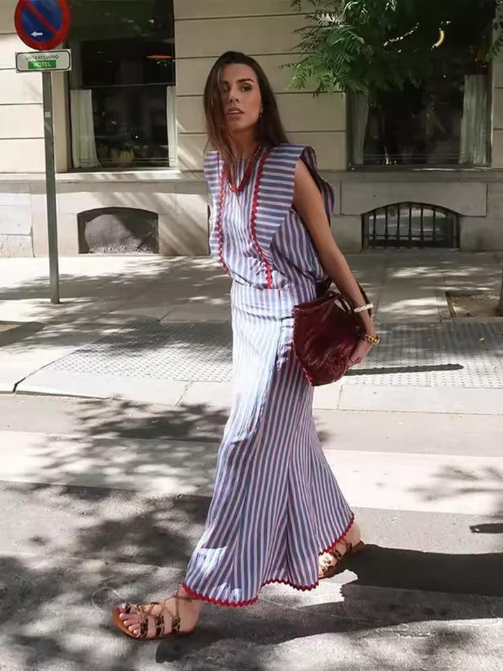 Women's Linen Ruffle Sleeve Tiered Maxi Dress