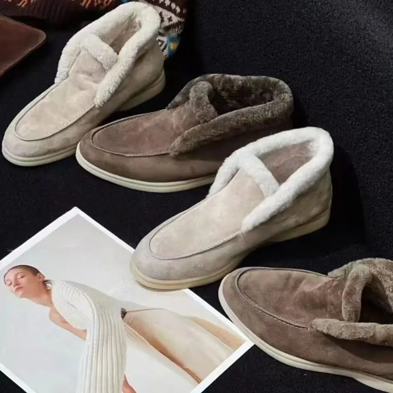 Bottines à enfiler pour femmes en daim doublées de polaire