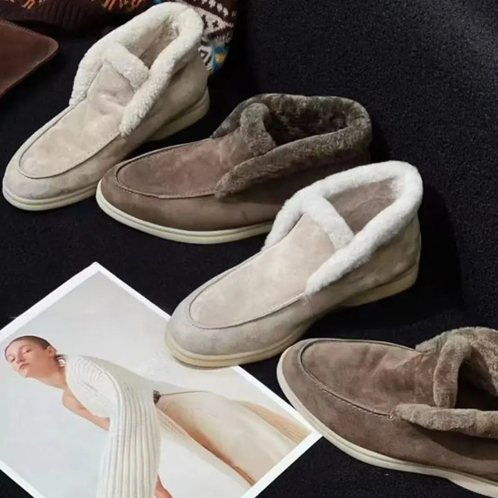 Bottines à enfiler pour femmes en daim doublées de polaire