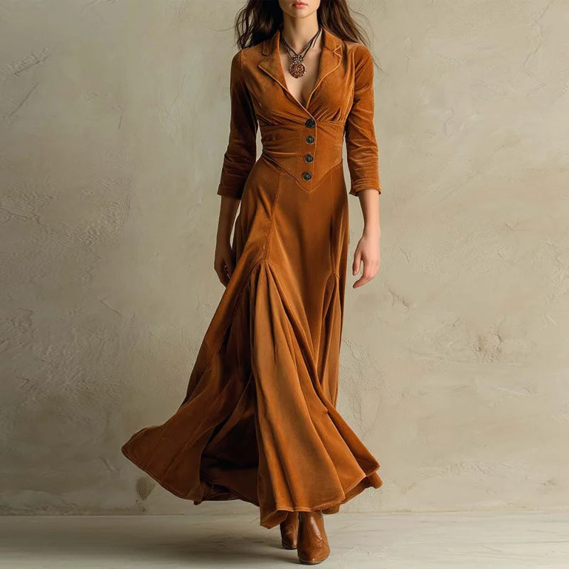 Women's V-Neck Tailored Velvet Maxi Dress