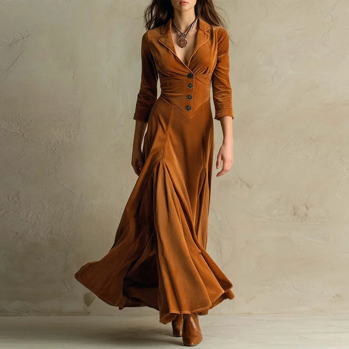 Women's V-Neck Tailored Velvet Maxi Dress