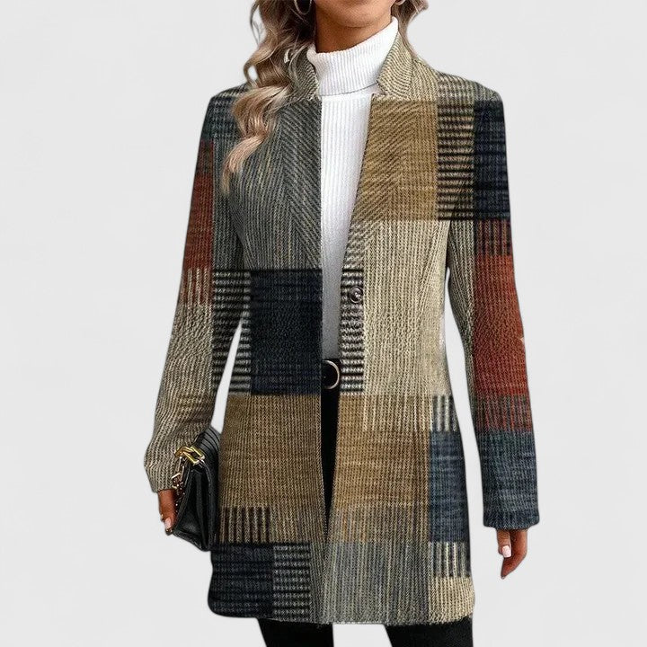 Women’s Wool Plaid Longline Open-Front Blazer