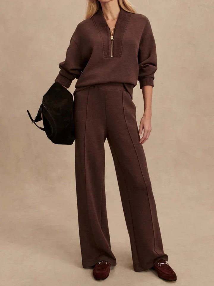 Women’s Knit Zip-Neck Pullover & Wide-Leg Trouser