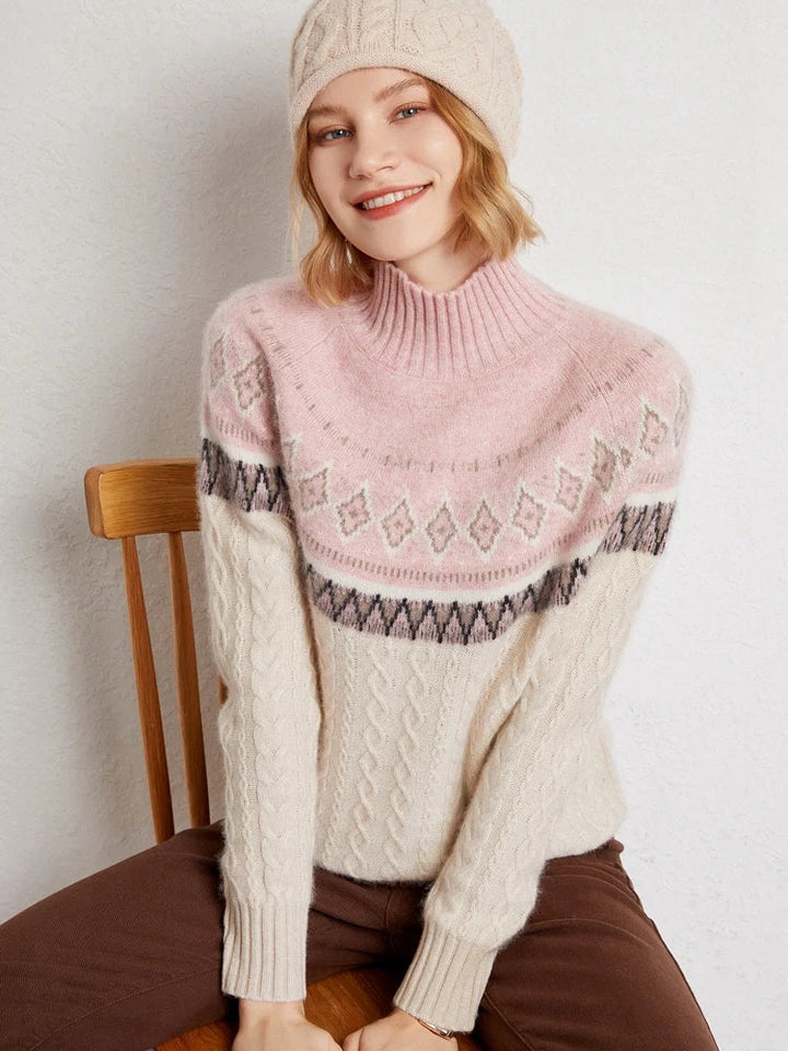 Women's Wool Knit Mock Neck Fair Isle Sweater