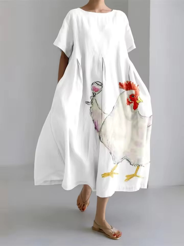 Women's Loose Linen Maxi Dress Short Sleeve Oversized Kaftan