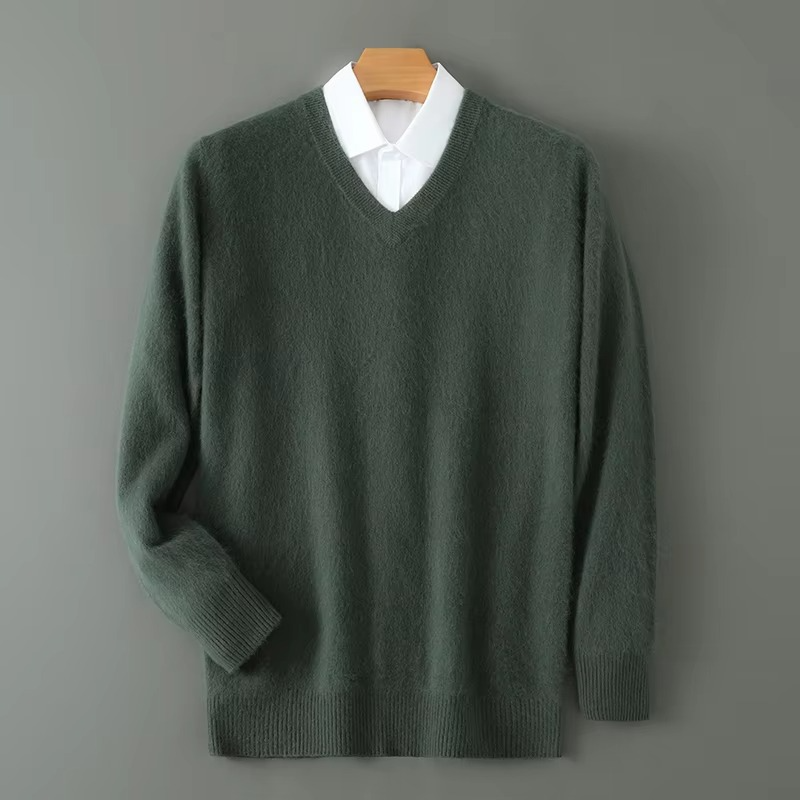 Men's V-Neck Merino Wool Sweater Pullover Knit Jumper Top