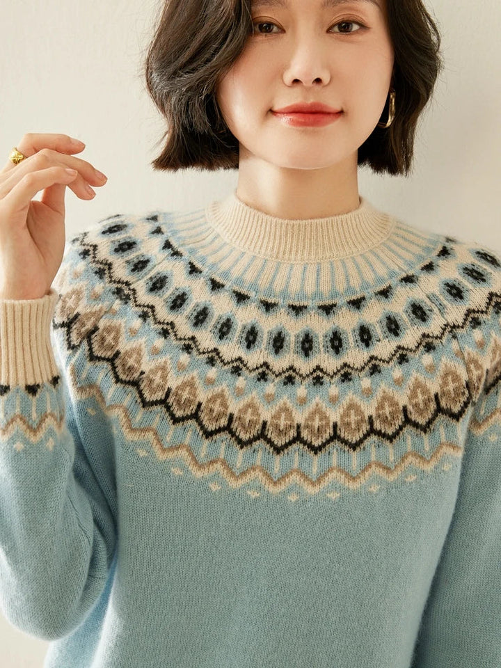 Women's Wool Knit Sweater Pullover Crewneck Fair Isle Knitwear