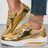 Women's Mesh Platform Wedge Faux Leather Sneakers