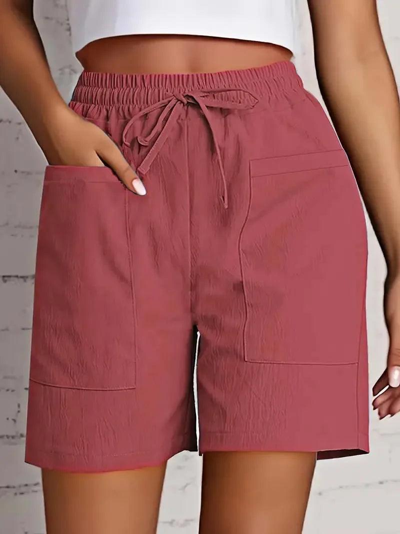 Women's Linen Blend Elastic Waist Casual Bermuda Shorts