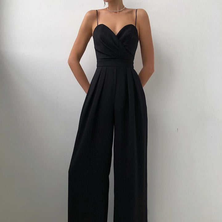 Women's Elegant Wide Leg Sleeveless Satin Jumpsuit Formal Evening Romper