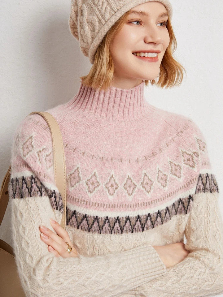 Women's Wool Knit Mock Neck Fair Isle Sweater