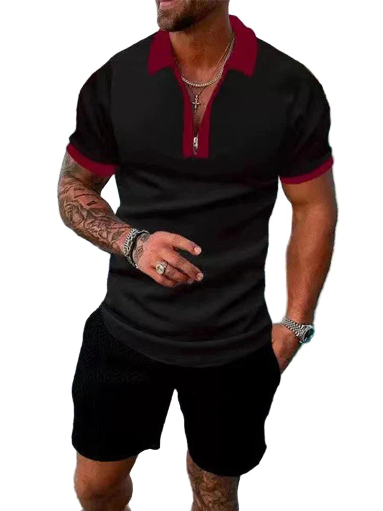 Men's Knit Quarter-Zip Polo Shirt and Shorts Two-Piece Set
