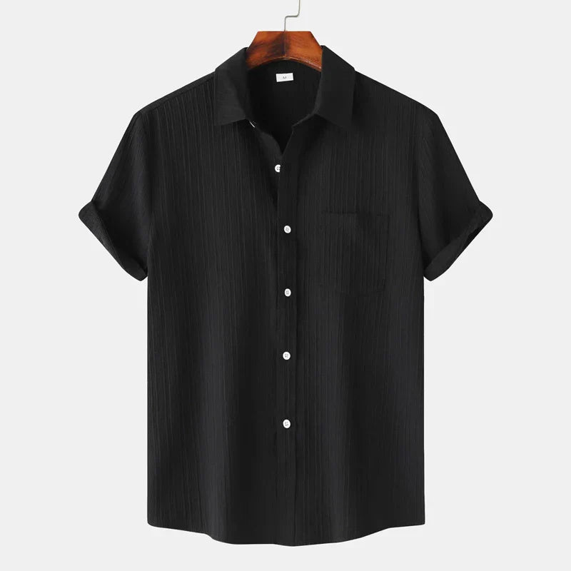 Men's Linen Short Sleeve Shirt Button Up Relaxed Fit Casual Top