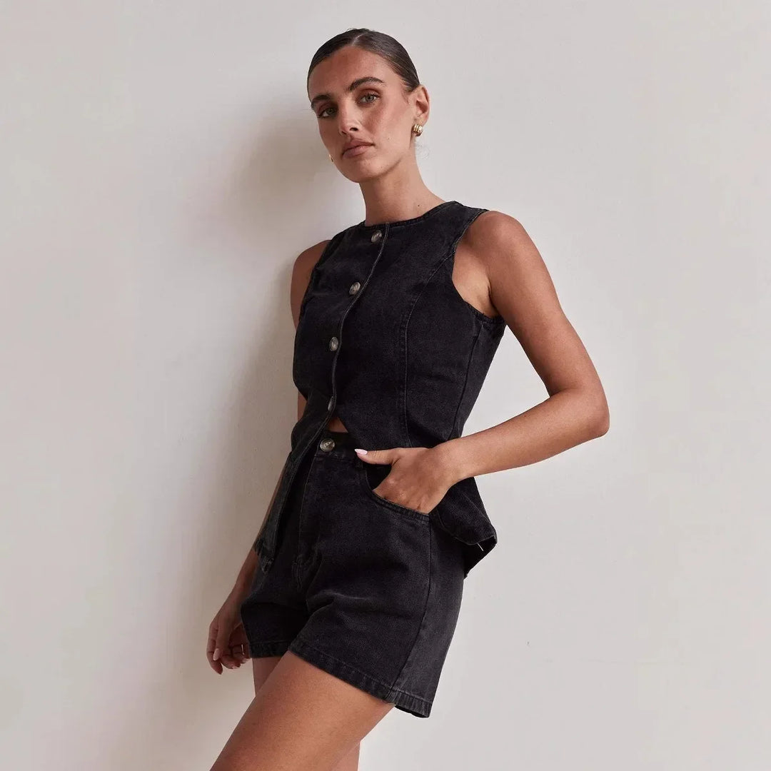 Short en jean pour femme, taille haute, coupe décontractée et ajustée