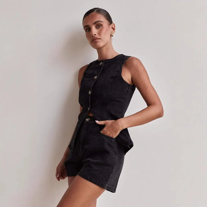 Short en jean pour femme, taille haute, coupe décontractée et ajustée