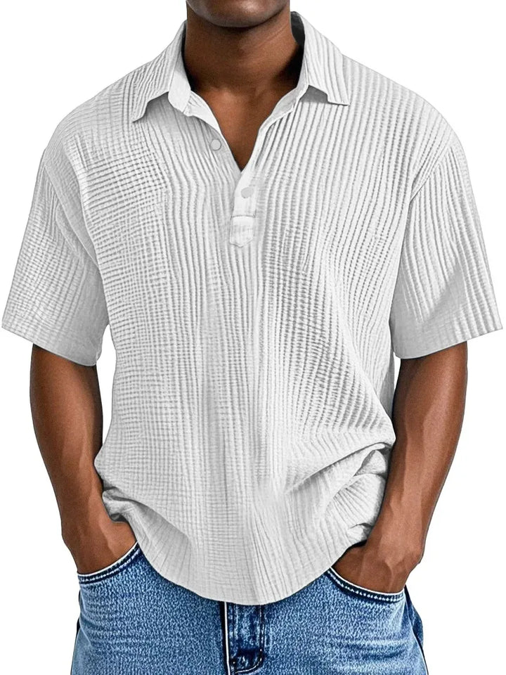 Men's Ribbed Knit Polo Shirt Short Sleeve Casual Top