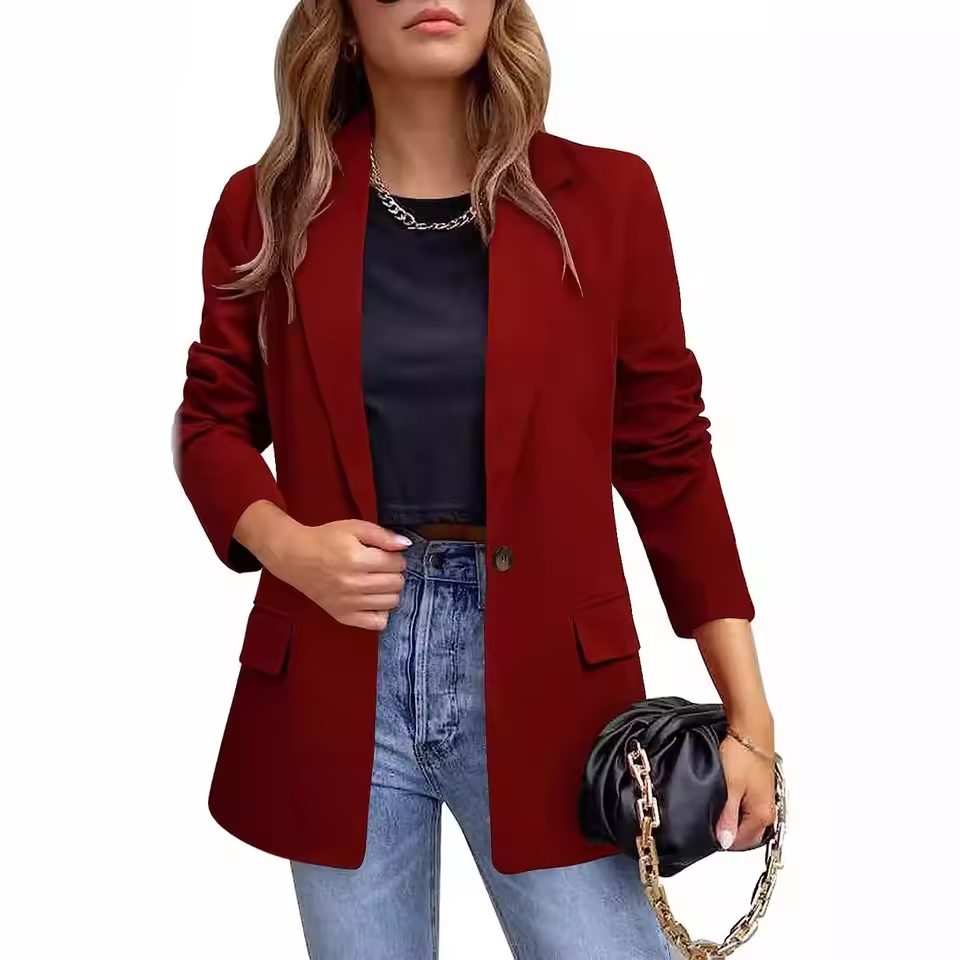 Women's Wool Blazer Jacket Smart Casual Suit Coat