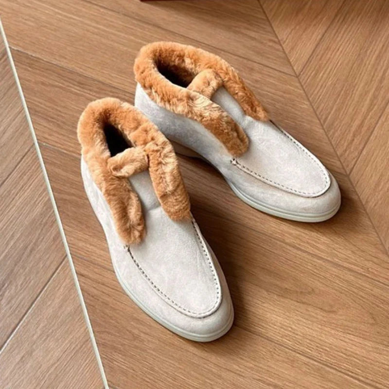 Bottines à enfiler pour femmes en daim doublées de polaire