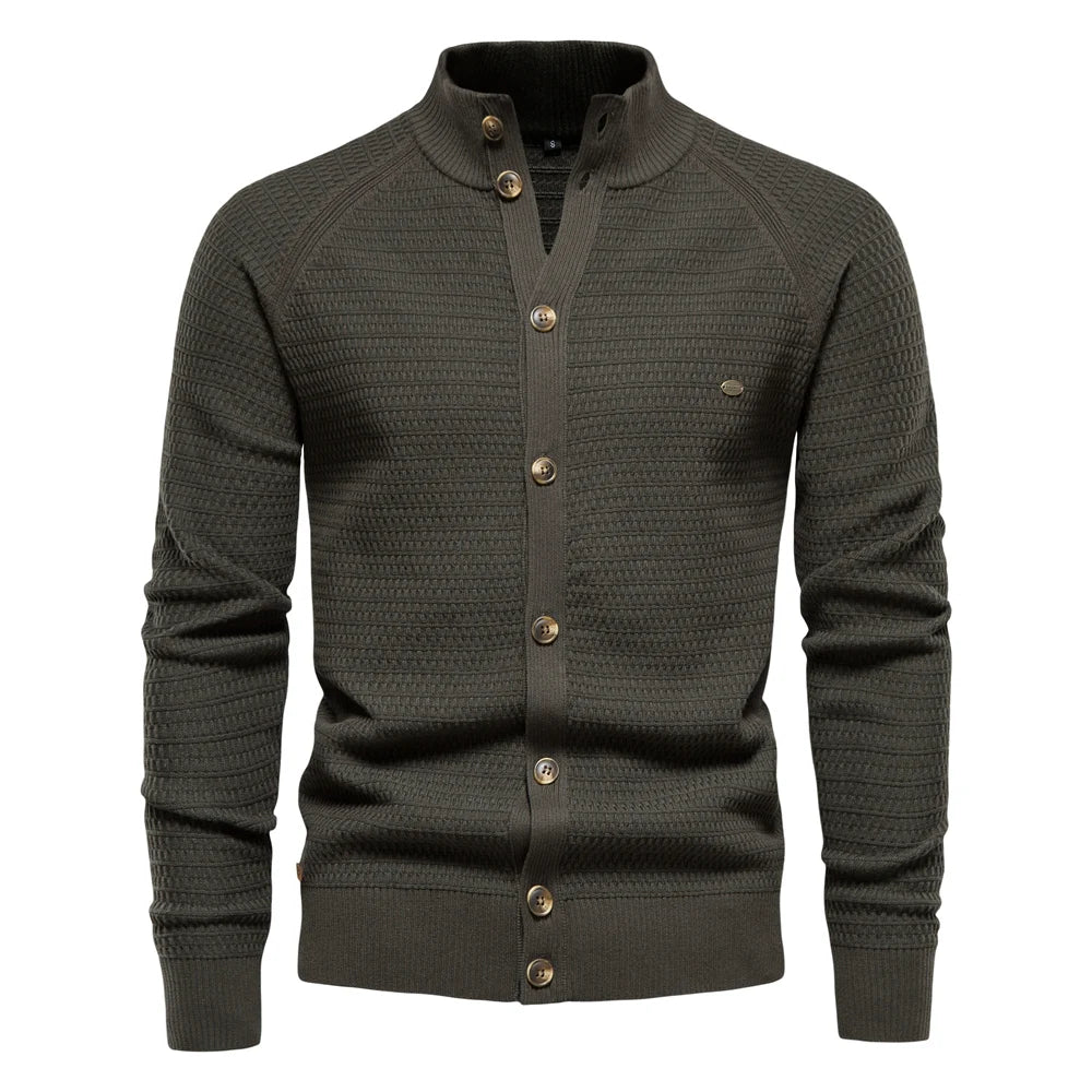 Men's Knit Stand Collar Cardigan Sweater