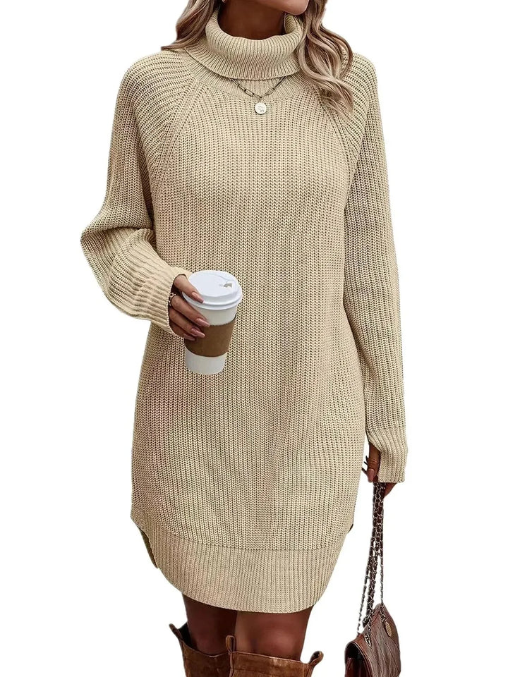 Women’s Ribbed Knit Turtleneck Long-Sleeve Mini Sweater Dress