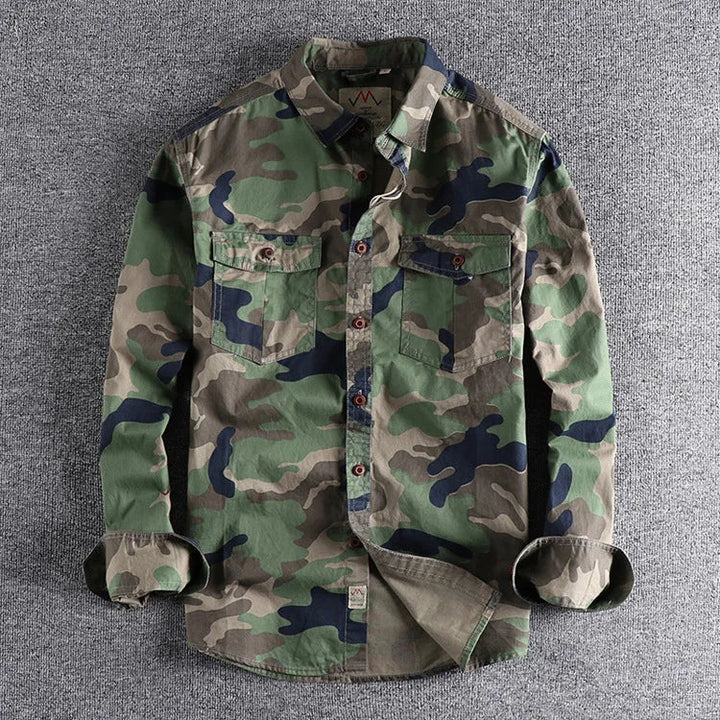 Men's Camo Overshirt Military Casual Long Sleeve Cargo Jacket