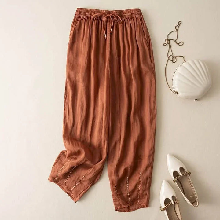Pantalon en lin pour femme, coupe ample, jambe large, avec cordon de serrage