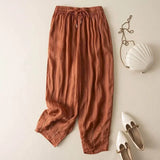 Pantalon en lin pour femme, coupe ample, jambe large, avec cordon de serrage