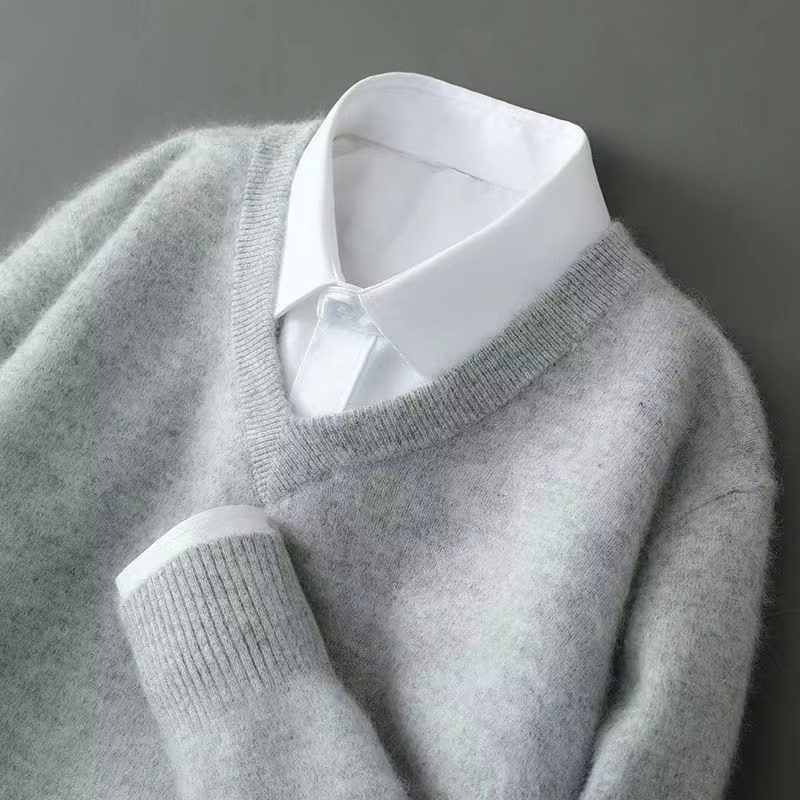 Men's V-Neck Merino Wool Sweater Pullover Knit Jumper Top