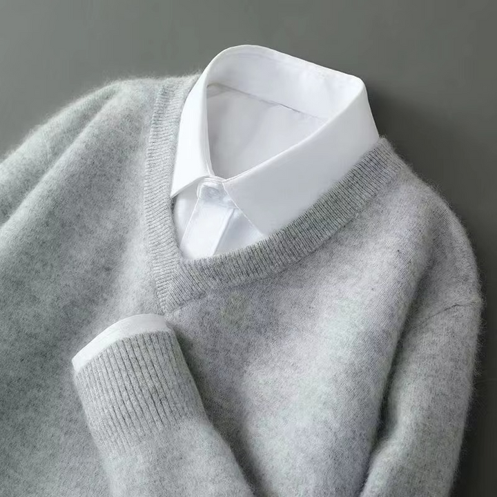 Men's V-Neck Merino Wool Sweater Pullover Knit Jumper Top